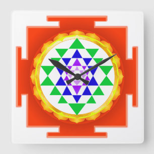 PixDezines Sri Yantra Chakra Rengöring/Orange Glöd Fyrkantig Klocka