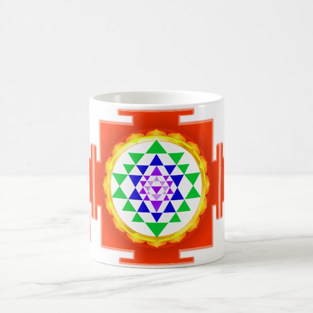PixDezines Sri Yantra Chakra Rengöring/Orange Glöd Kaffemugg (Center)
