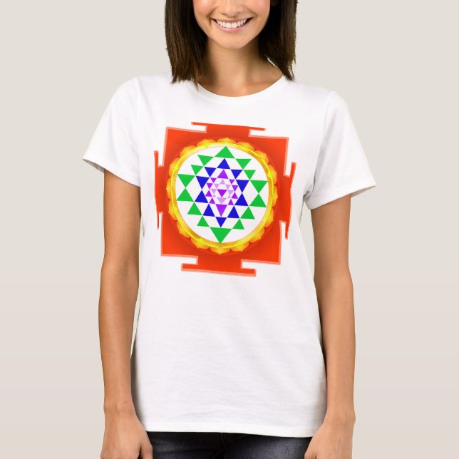 PixDezines Sri Yantra Chakra Rengöring/Orange Glöd Tee Shirt (Framsida)