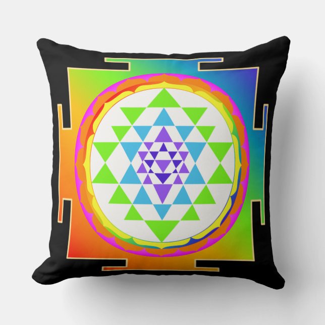 PixDezines Sri Yantra/Regnbåge/Gör-det-själv-bakgr Kudde (Framsida)