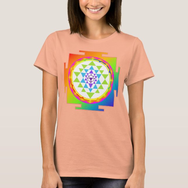 PixDezines Sri Yantra/Regnbåge T-shirt (Framsida)