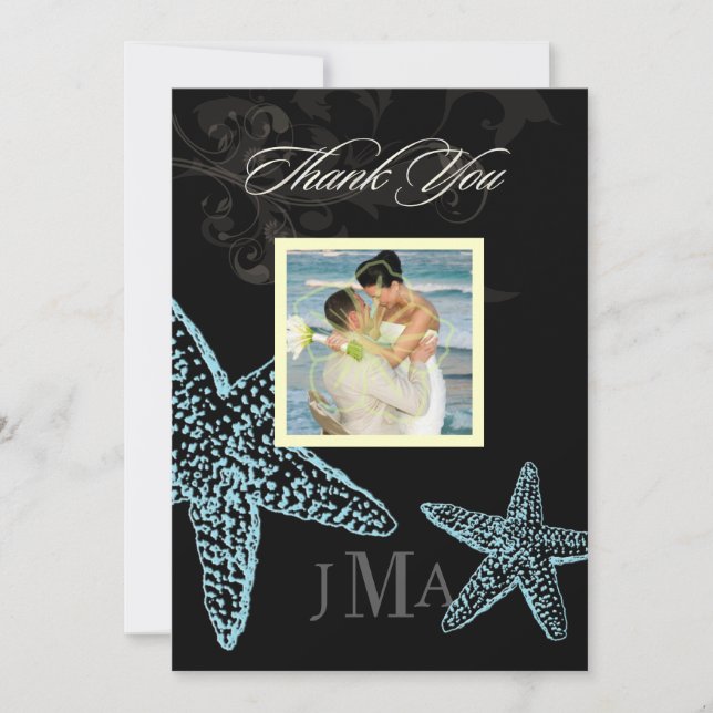 PixDezines Starfish/Monogram Tack-kort/Flat Inbjudningar (Framsida)