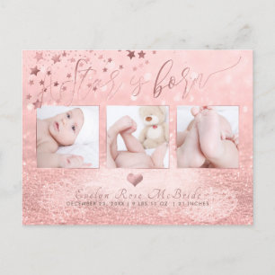 PixDezines Stjärna är född, Rose Guld Snö Bokeh Meddelande Vykort