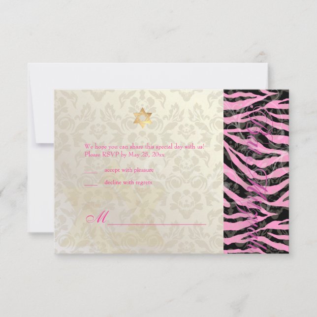 PixDezines STORGE OSA Zebra/Damask Bat mitzvah Kort (Framsida)