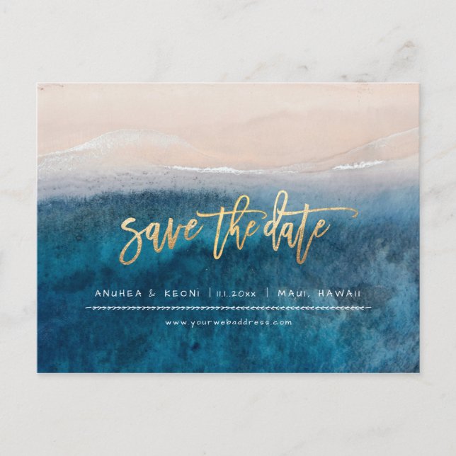 PixDezines Strand Falskt Guld Modern Borstskrift Meddelande Vykort (Framsida)