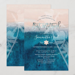 PixDezines Strand Palmträd Bat Mitzvah-inbjudan Inbjudningar