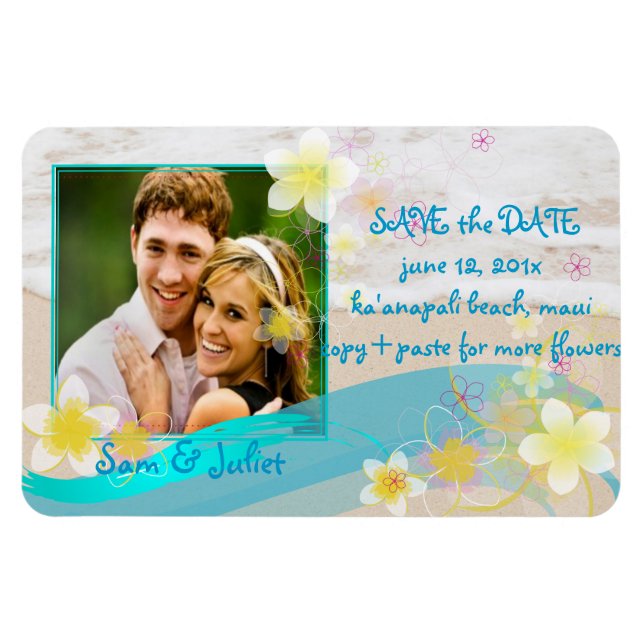 PixDezines-strand+plumeria-spara datum/DIY färg Magnet (Horisontell)