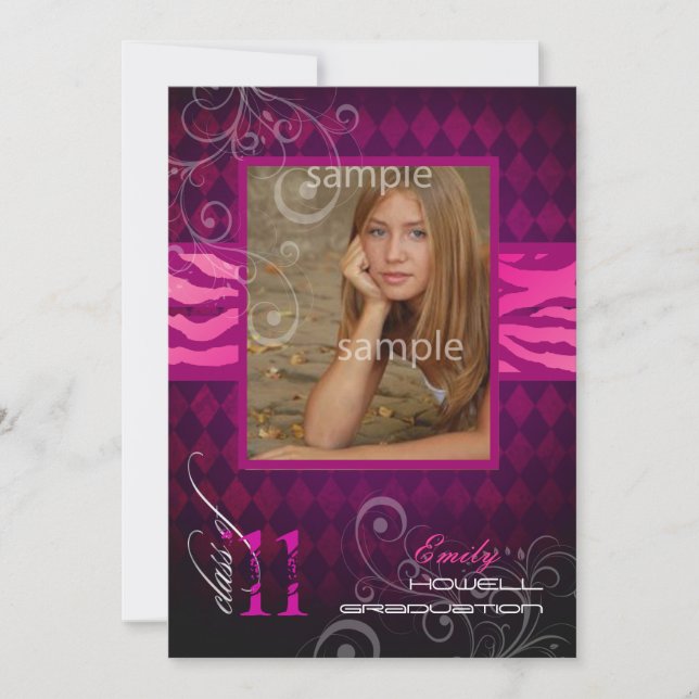 PixDezines Studenten 2012, Zebra tryck+Harlequin Inbjudningar (Framsida)