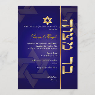 PixDezines Stylish Bar Mitzvah/mörkblå/guld Inbjudningar