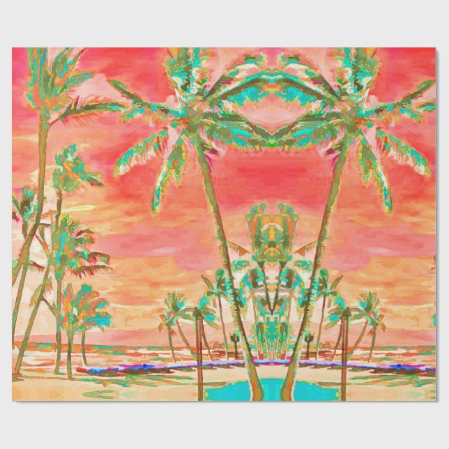 PixDezines Sunset Hawaiian Beach/Coral/Teal Presentpapper (Platt)