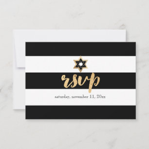 PixDezines svara svart/vit/ränder bar mitzvah OSA Kort