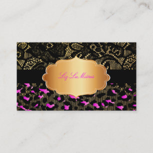 PixDezines svart spets + rosa leopard Visitkort