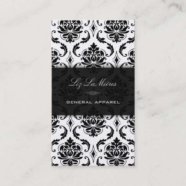 PixDezines Svart Vendome Vintage Damask Visitkort (Framsida)