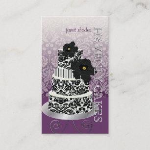 PixDezines Svart+Vit damask tårta/pâtisserie Visitkort