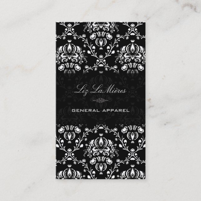 PixDezines Svart+Vit Dolcè Vintage Damask Visitkort (Framsida)