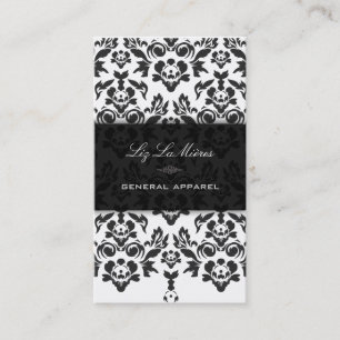PixDezines Svart+Vit Haute Couture-damask Visitkort