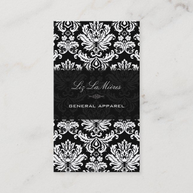PixDezines Svart+Vit Piqué Vintage Damask Visitkort (Framsida)