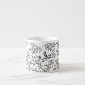 PixDezines Svart Vitt Chinoiserie, Fågel Peonior Espressomugg