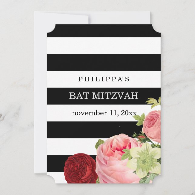 PixDezines svartvit rand mitzvah Inbjudningar (Framsida)