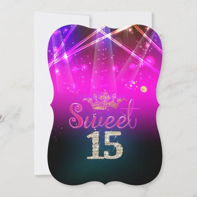 PixDezines Sweet 15, Laser Ljus/Neon Ljus Inbjudningar (Framsida)
