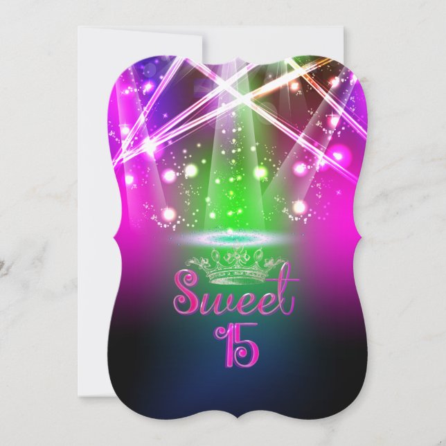 PixDezines Sweet 15, Laser Ljus/Neon Ljus Inbjudningar (Framsida)