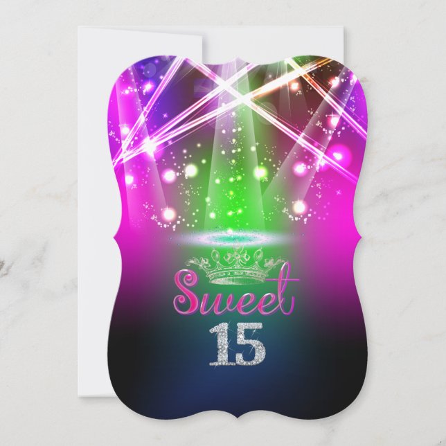 PixDezines Sweet 15, Laser Ljus/Neon Ljus Inbjudningar (Framsida)
