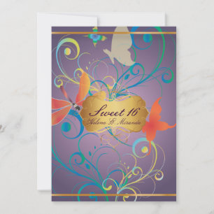 PixDezines Sweet 16/Butterfiles/Swirls/Dragonflies Inbjudningar