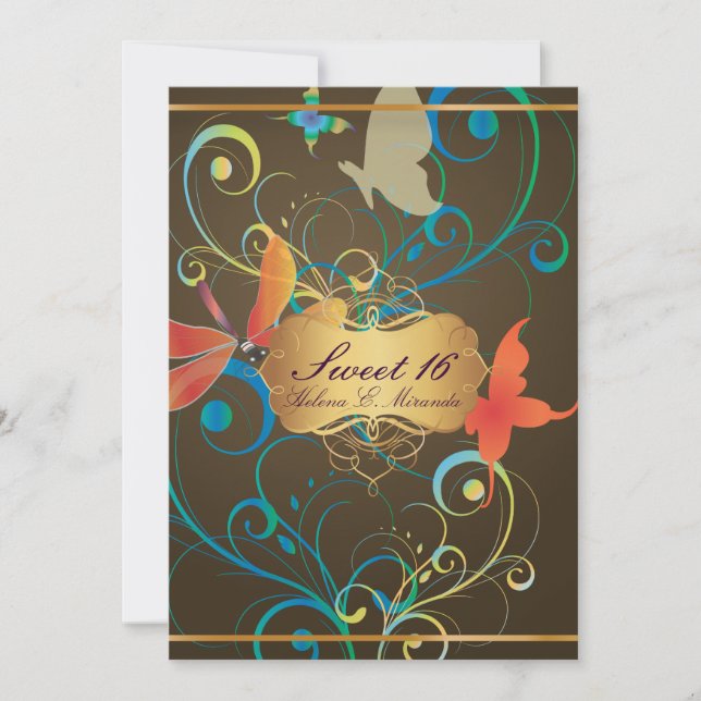 PixDezines Sweet 16/Butterfiles/Swirls/Dragonflies Inbjudningar (Framsida)