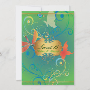 PixDezines Sweet 16/Butterfiles/Swirls/Dragonflies Inbjudningar
