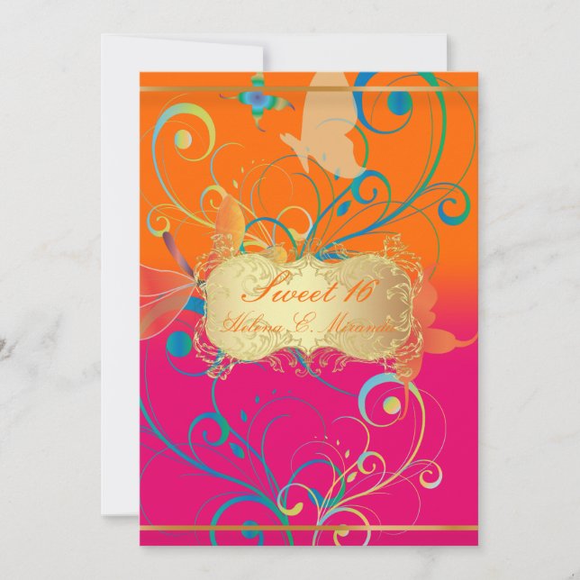 PixDezines Sweet 16/Butterfiles/Swirls/Dragonflies Inbjudningar (Framsida)