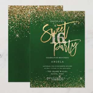 PixDezines Sweet 16 Diamond Glitter Emerald  Inbjudningar