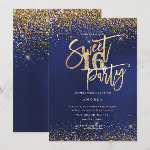 PixDezines Sweet 16 Diamond Glitter Navy Blue Inbjudningar