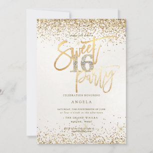 PixDezines Sweet 16 Diamond Pearl Guld Glitter Inbjudningar