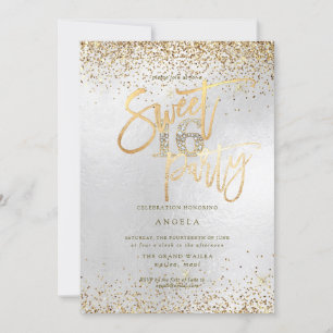 PixDezines Sweet 16 Diamond Silver Guld Glitter Inbjudningar