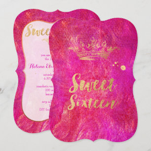 PixDezines Sweet 16, Faux Guld Krona Inbjudningar