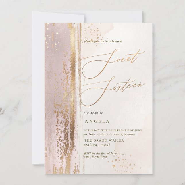 PixDezines Sweet 16 H2  Rosa Tvättat Inbjudningar (Framsida)