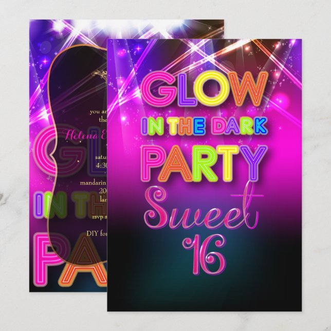 PixDezines Sweet 16, Laser Ljus/glöd Party Inbjudningar (Fram/baksida)