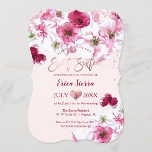 PixDezines Sweet 16 Mörks Cherry-Blommar Inbjudningar