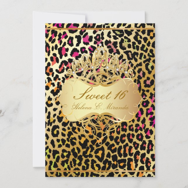 PixDezines Sweet 16/ princess/leopard Inbjudningar (Framsida)