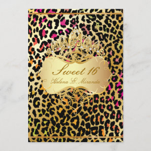 PixDezines Sweet 16/ princess/leopard Inbjudningar
