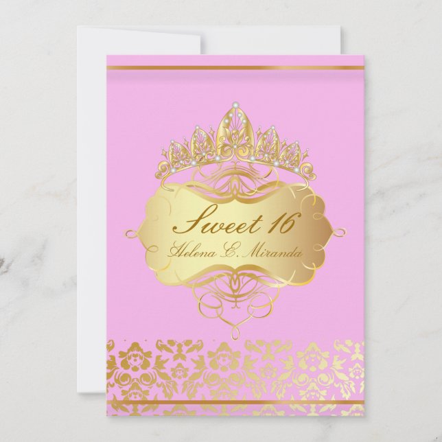 PixDezines Sweet 16/ princess/rosa+guld damm Inbjudningar (Framsida)