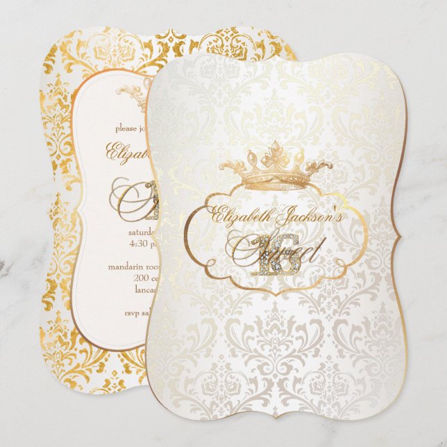 PixDezines Sweet 16/princess/rossi damask Inbjudningar (Fram/baksida)