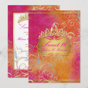 PixDezines SWEET 16, RAINBOW SWIRLS/ROSSI DAMASK Inbjudningar