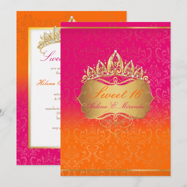 PixDezines Sweet 16/Vintage Rossi Damask Inbjudningar (Fram/baksida)
