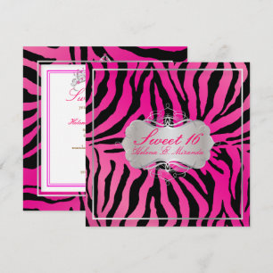 PixDezines SWEET 16/ZEBRA TRYCK/SHOCK ROSA Inbjudningar