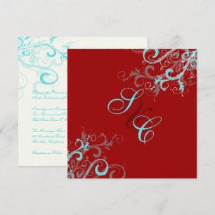 PixDezines Swirls, Aqua + Red + Ecrue Inbjudningar