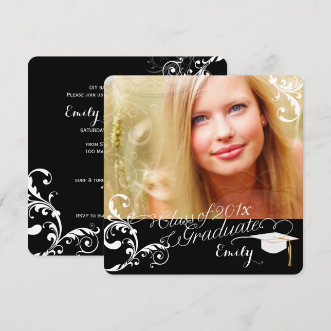 PixDezines Swirls Examen/DIY färg+typsnitt Inbjudningar (Fram/baksida)