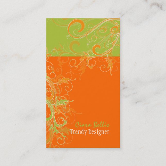 PixDezines Swirls /Granysmith+tangerine Visitkort (Framsida)