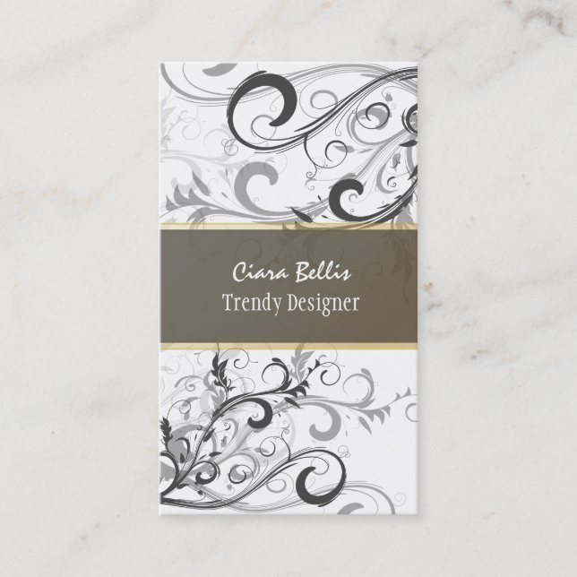 PixDezines Swirls / Graphite+Eggshell Visitkort (Framsida)