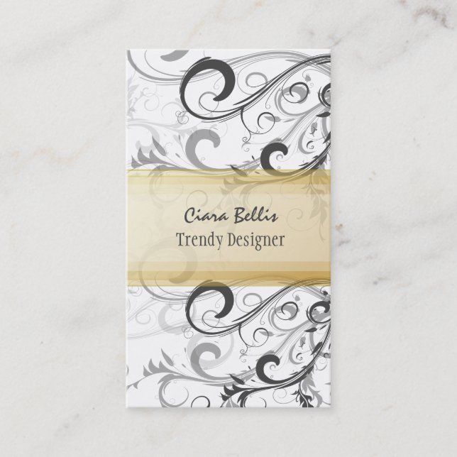 PixDezines Swirls / Graphite+Eggshell Visitkort (Framsida)